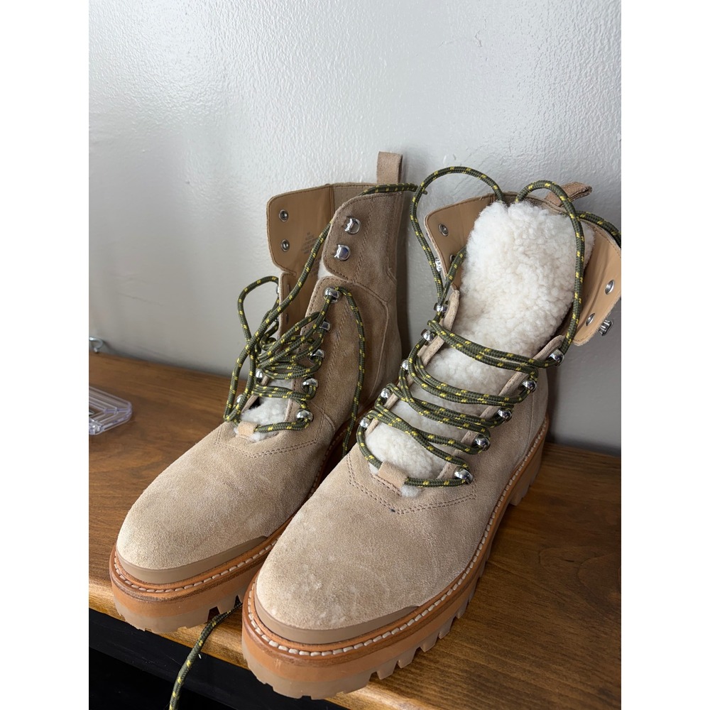 Marc Fisher LTD MLIZZIE Tan Suede Shearling Combat Hiker Boots Size 8M